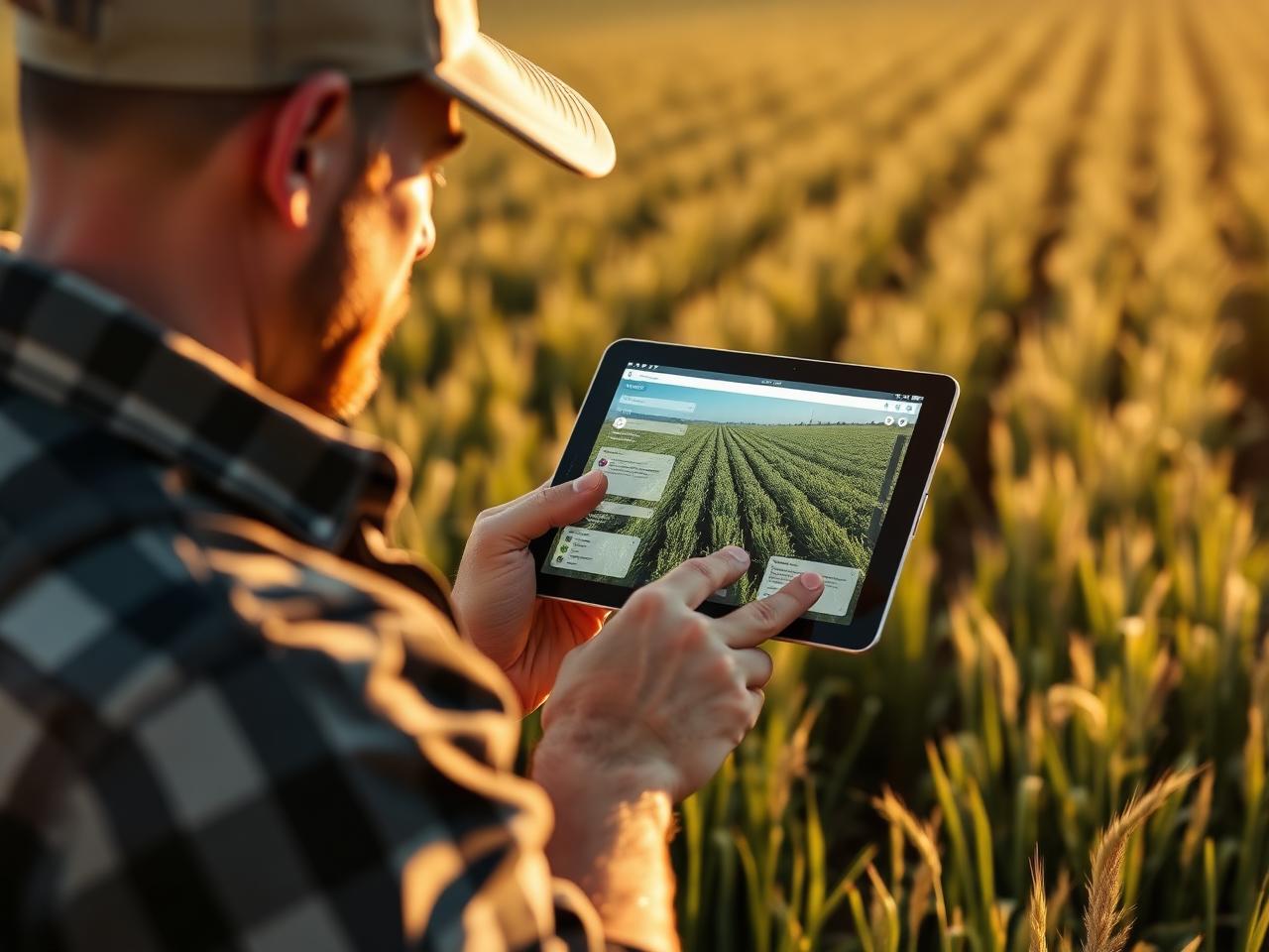 Produtor utilizando tecnologia no campo