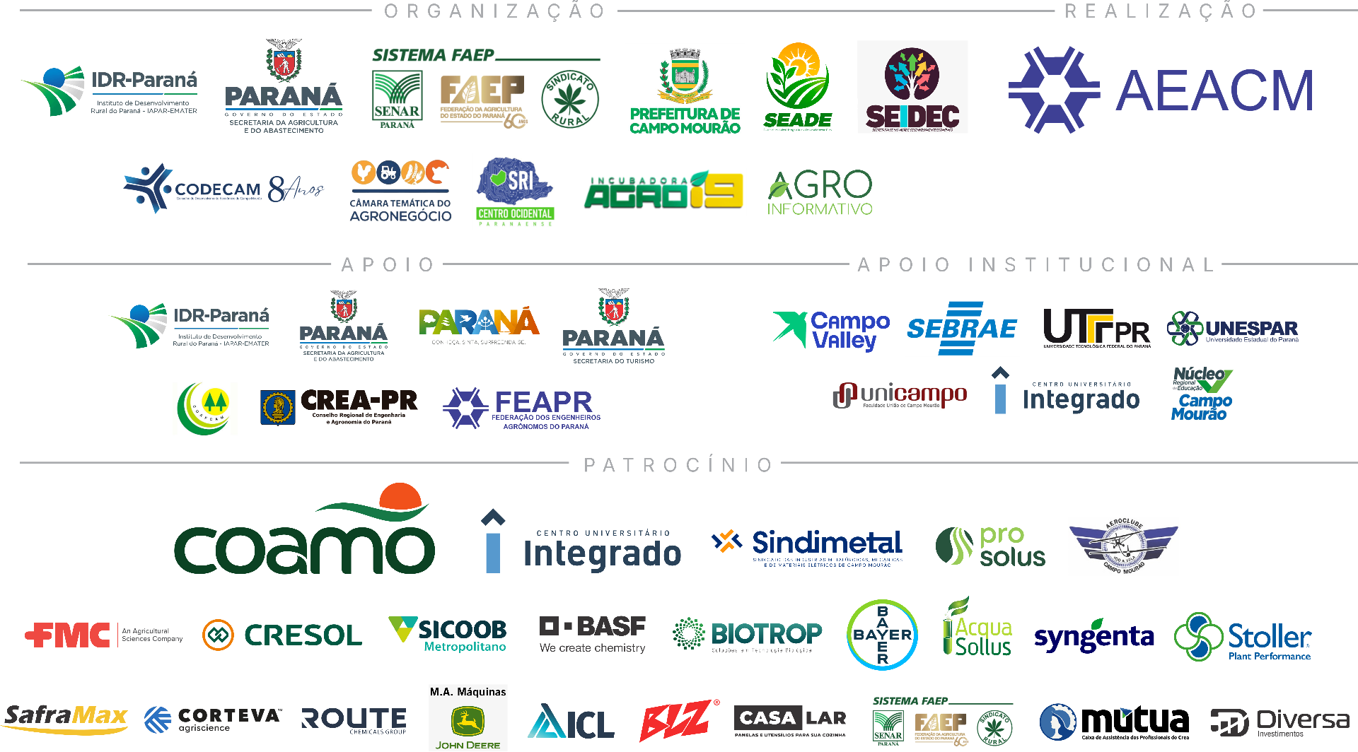 Organização, realização, apoio, apoio institucional e patrocínio da VI FATI